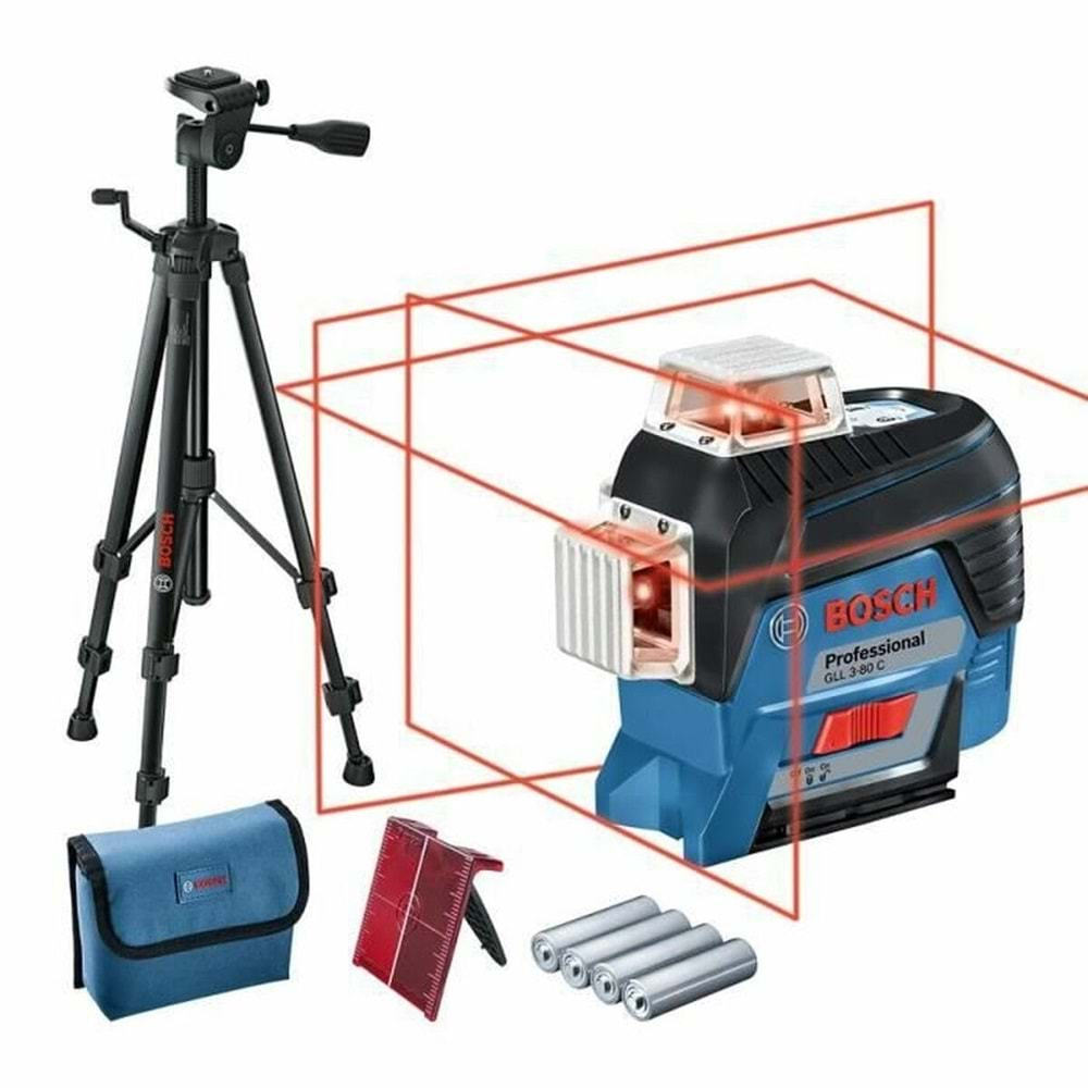 BOSCH LAZER HİZALAMA KIRMIZI ÇİZGİ GLL 3-80 C + BT 150 Tripod