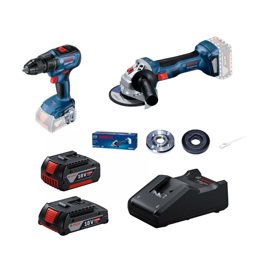 BOSCH AKÜLÜ SET GSR 18V-50 + GWS 180-LI (1x2.0;1x5.0Ah)