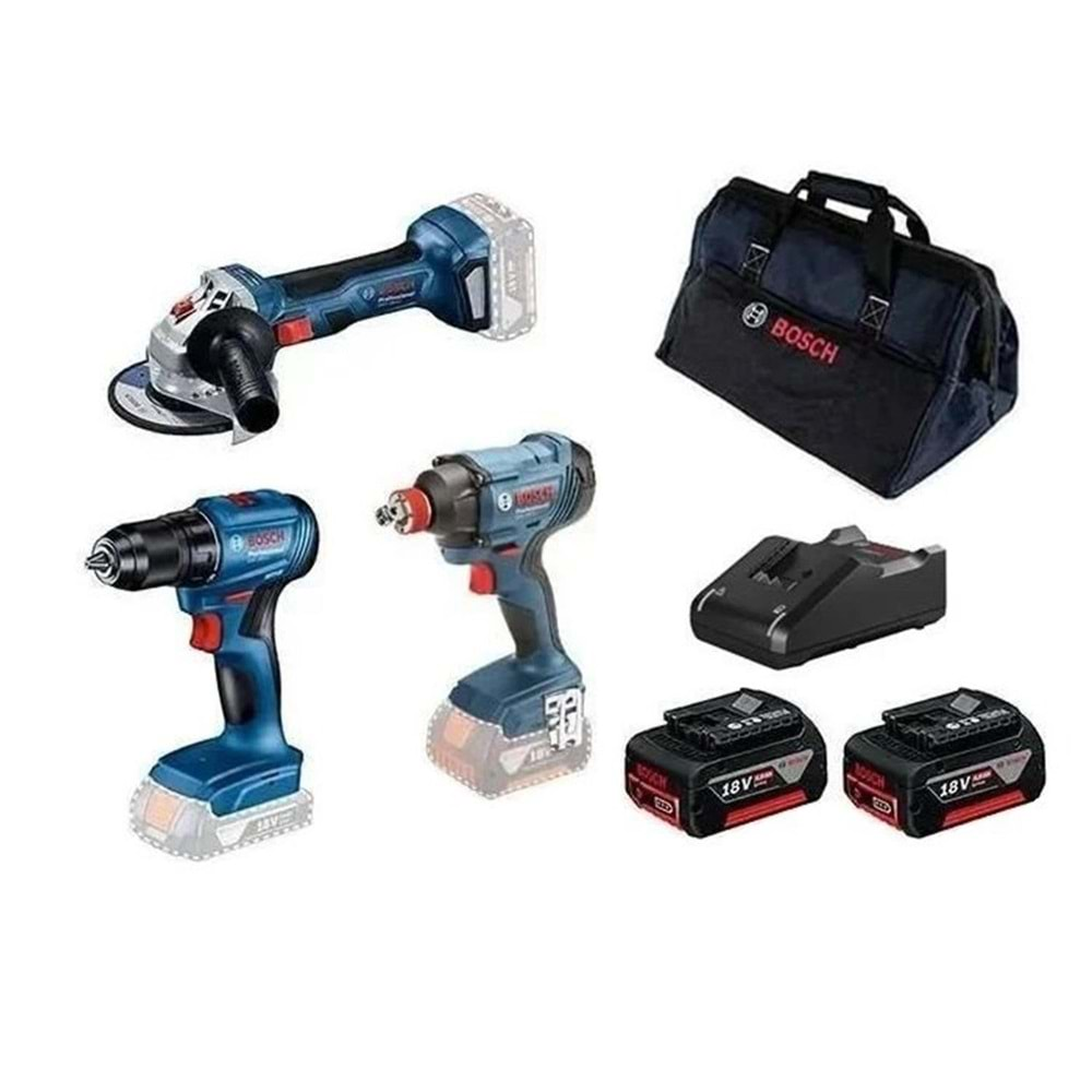 BOSCH AKÜLÜ SET GDX + GSR + GWS (2x4.0Ah 18V)+RAF bag