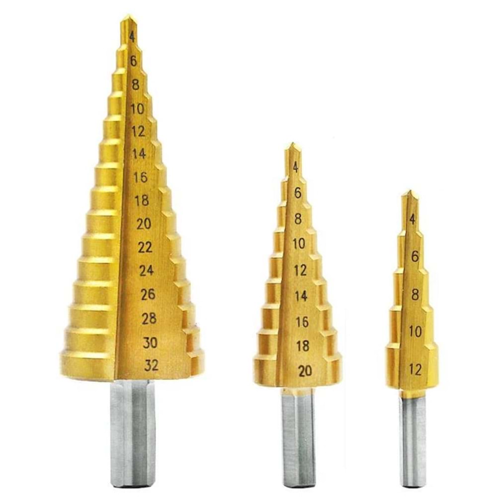 HSS KADEMELI MATKAP UCU SET (4*32/4*20/4*12MM) TITANYUM KAPLAMALI