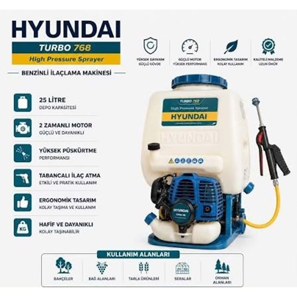 HYUNDAI ILAÇLAMA MAKINESI BENZINLI 25 LT 768 TURBO