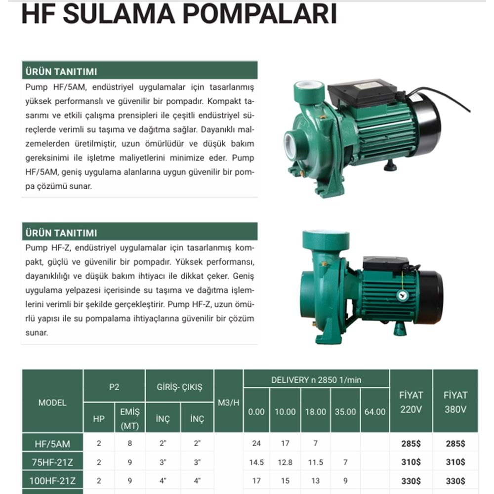 KENTAS SULAMA POMPASI 100HF-21Z 2HP 4*4 220 WOLT