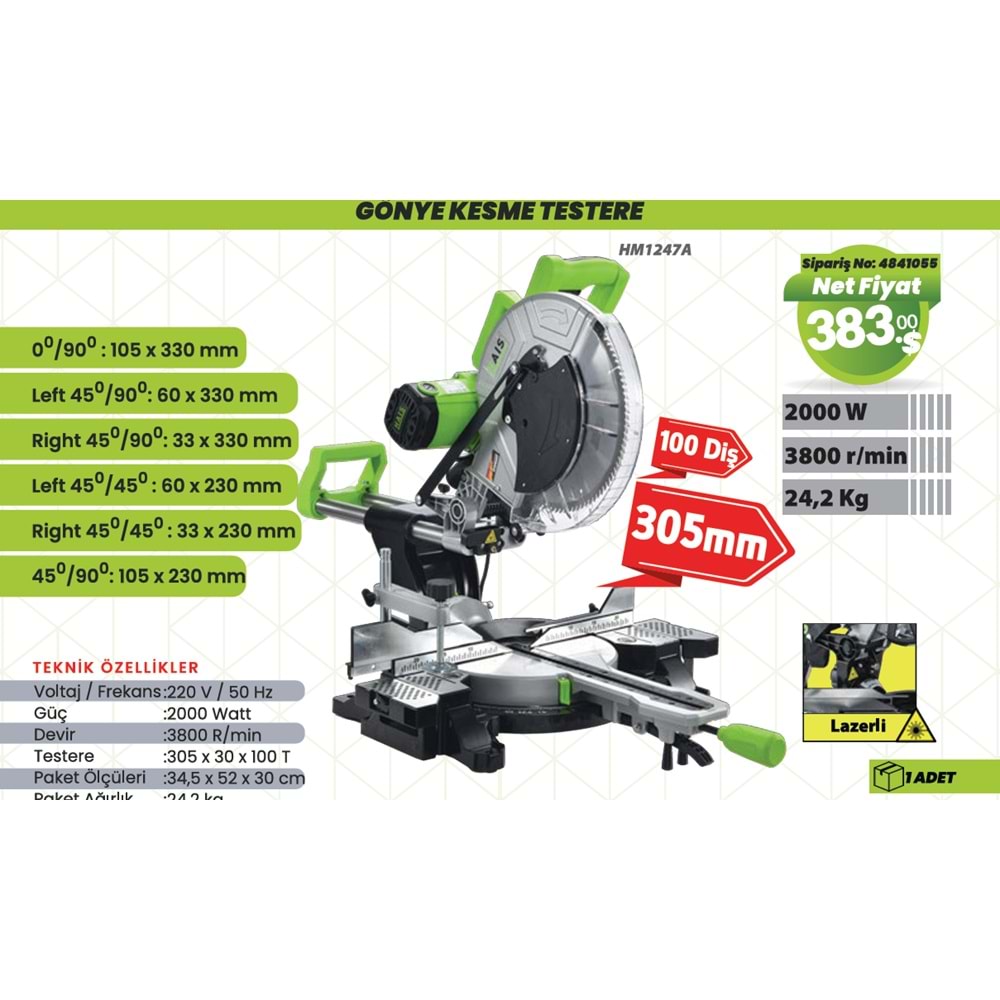 GÖNYE KESME MAKINESI KIZAKLI 300 MM 2000W HAIS
