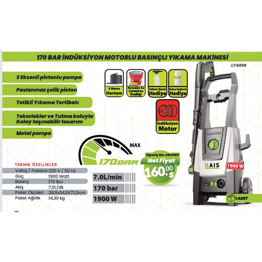 BASINÇLI YIKAMA MAKINESI 170 BAR LT601 GW HAIS