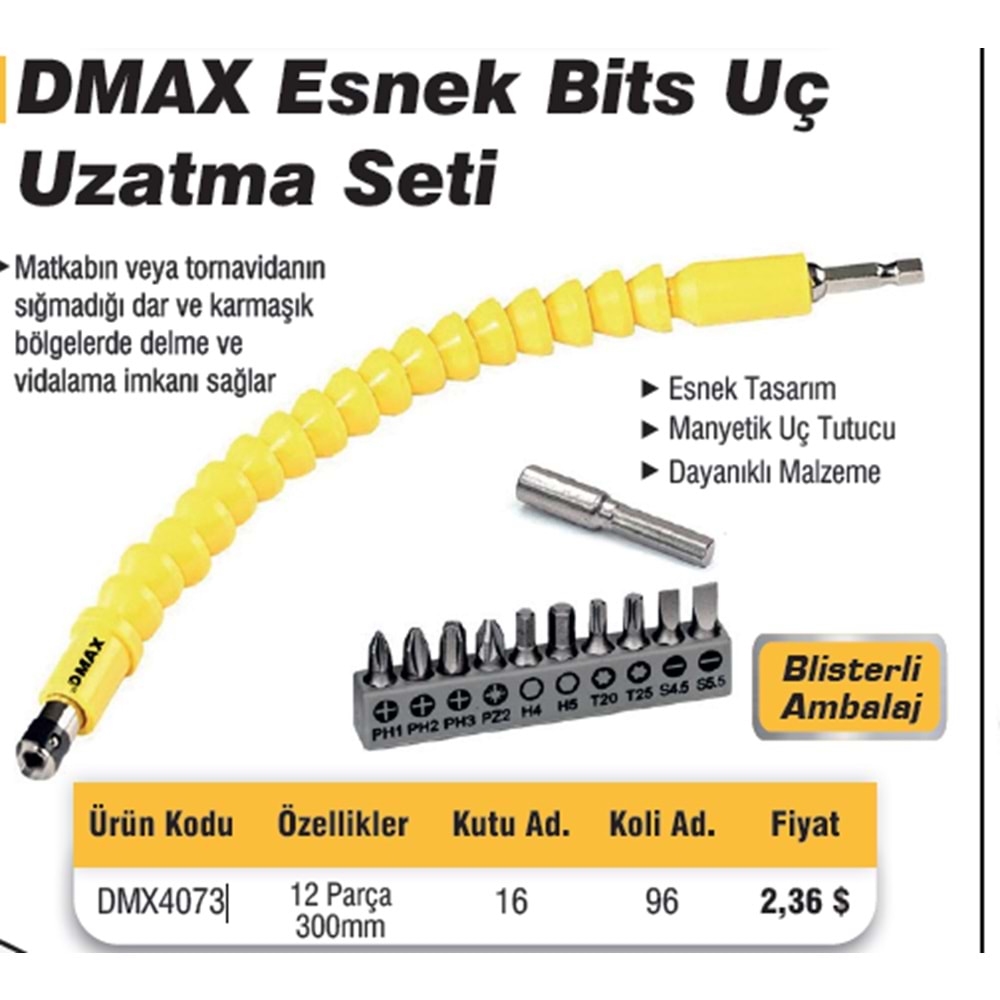 ESNEK BITS UÇ UZATMA SETI 12 PRÇ 300MM DMAX 4073