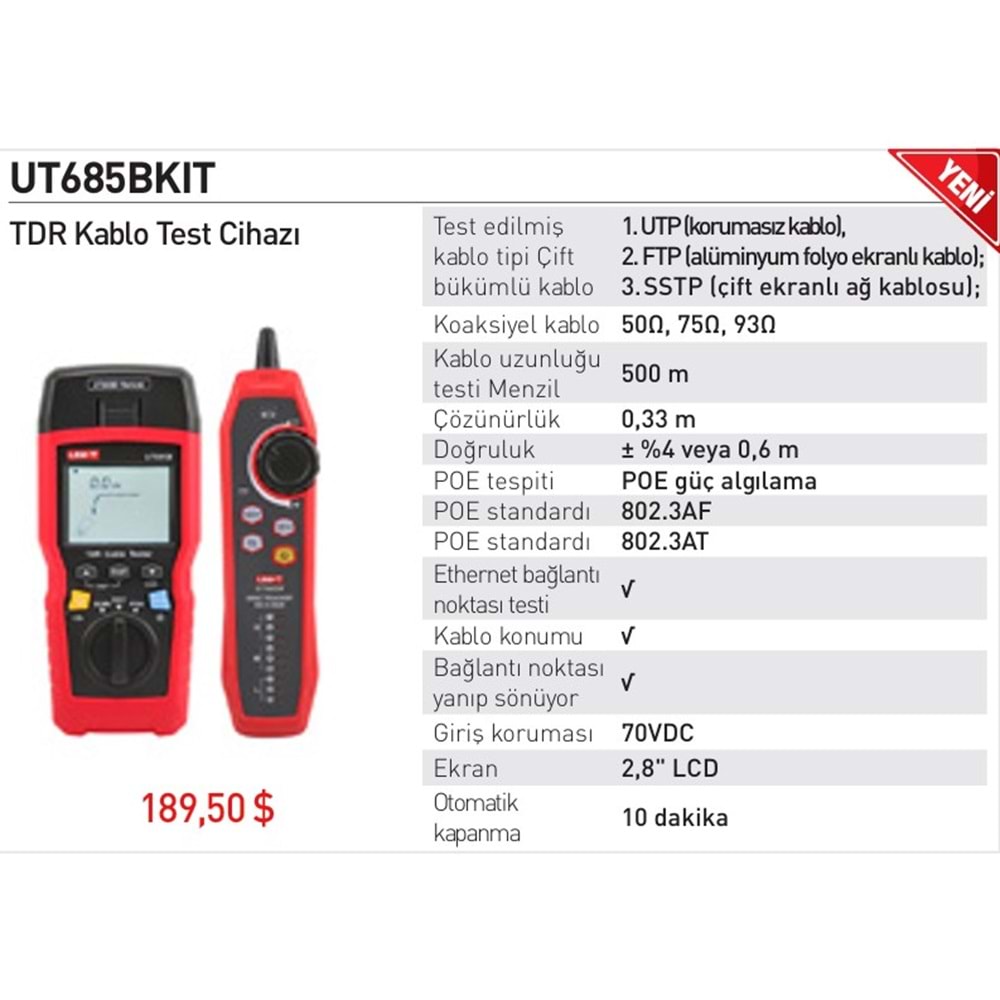 UNI-T KABLO BULUCU TEST CIHAZI KIT TDR UT685B