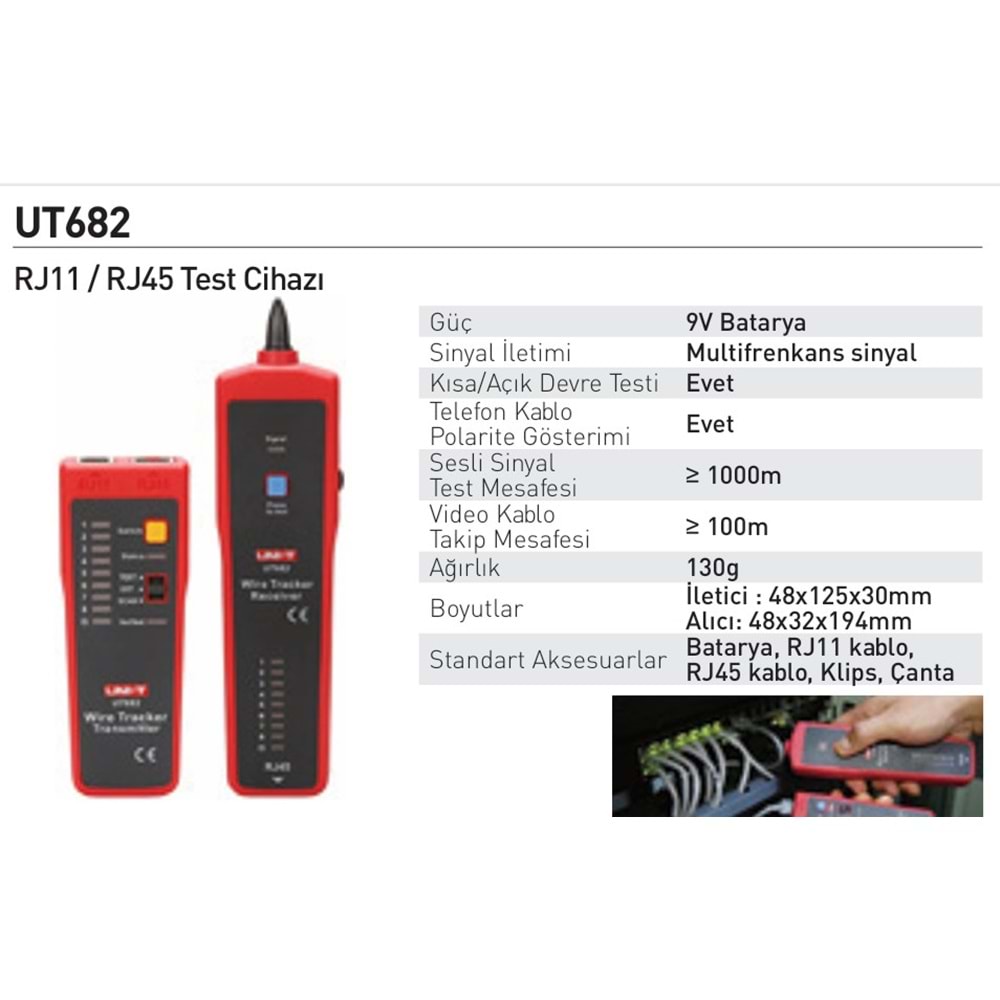 UNI-T KABLO BULUCU TEST CIHAZI TELEFON HATTI UT682
