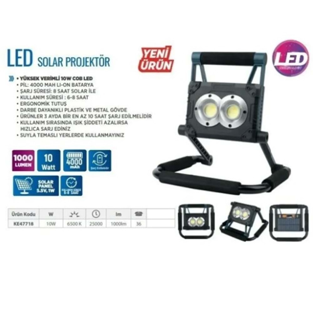 PROJEKTÖR GÜNES PANELLI KLAUS 10W 4000MAH KE47718