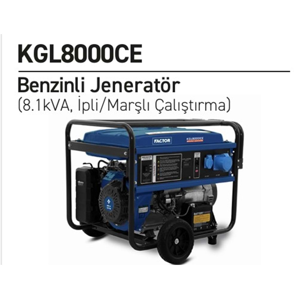 JENERATÖR KGL8000CE (8,1 kW) BENZINLI IPLI-MARSLI FACTOR