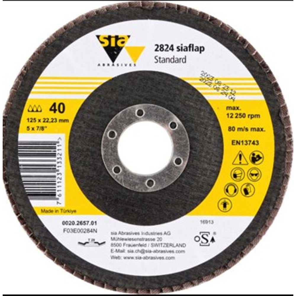 SIA FLAP DISK KATLI ZIMPARA ZIRKONYUM 125 MM 80 KUM ZR