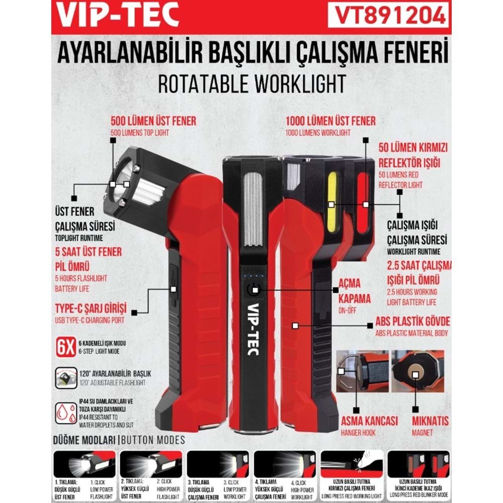 EL FENERI VIP-TEC BASLIKLI AYARLANABILIR ÇALISMA VT891204
