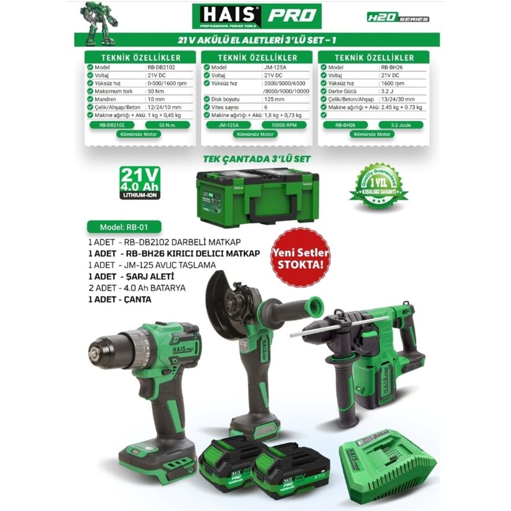 HAISPRO AKÜLÜ SET RB-01 RB-DB2102 + RB-BH26 + JM-125A (2x4Ah)