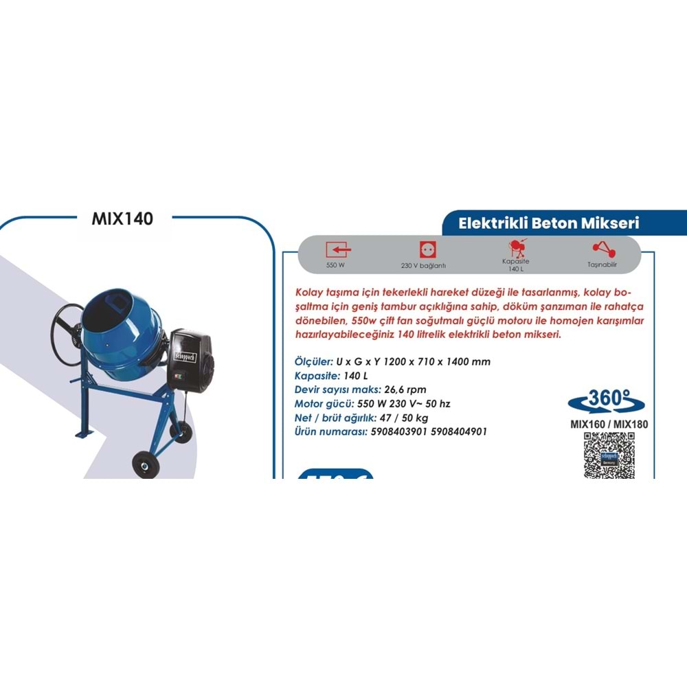 SCHEPPACH BETONYER HARÇ KARMA MAKINESI MIX140