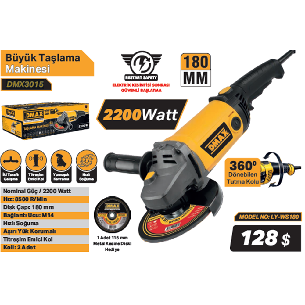 DMAX TASLAMA MAKINESI 180 mm 2200W LY-WS180 DMX3015
