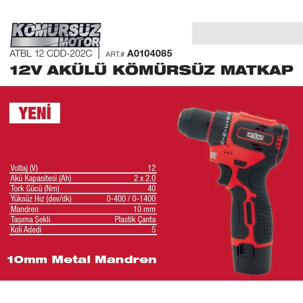 ATTLAS AKÜLÜ DELME VIDALAMA 12V ATBL 12 CDD-202C