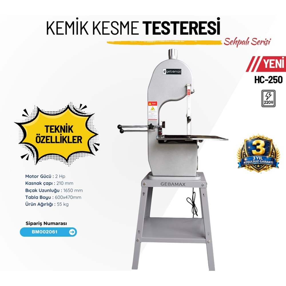 GEBAMAX ET VE KEMIK KESME MAKINESI 2 HP 220 VOLT HC250