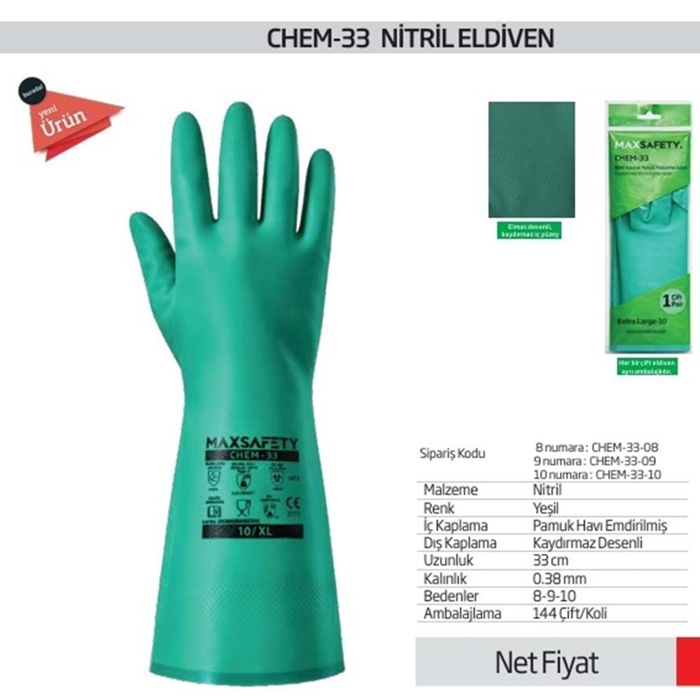 ELDIVEN KIMYASAL NITRIL CHEM-33 CM NO:8 MAXSAFETY
