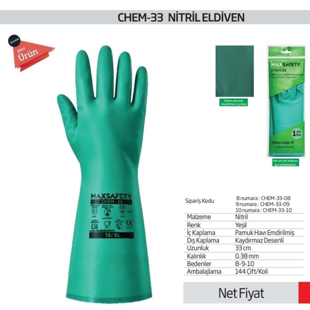 ELDIVEN KIMYASAL NITRIL CHEM-33 CM NO:10 MAXSAFETY