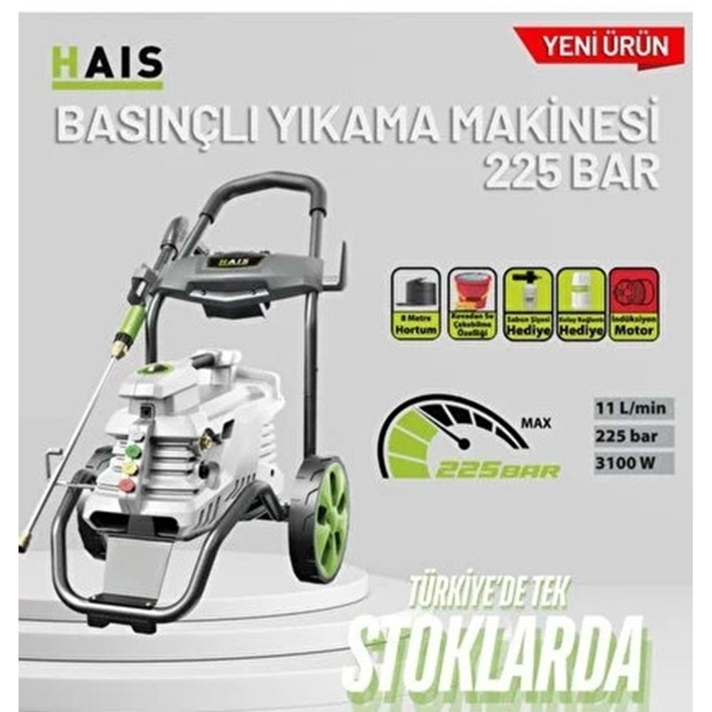 HAIS YÜKSEK BASINÇLI YIKAMA MAKINESI ARABALI 225 BAR 3100W