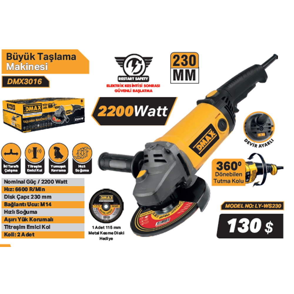 DMAX TASLAMA MAKINESI 230mm 2200W LY-WS230 DMX3016