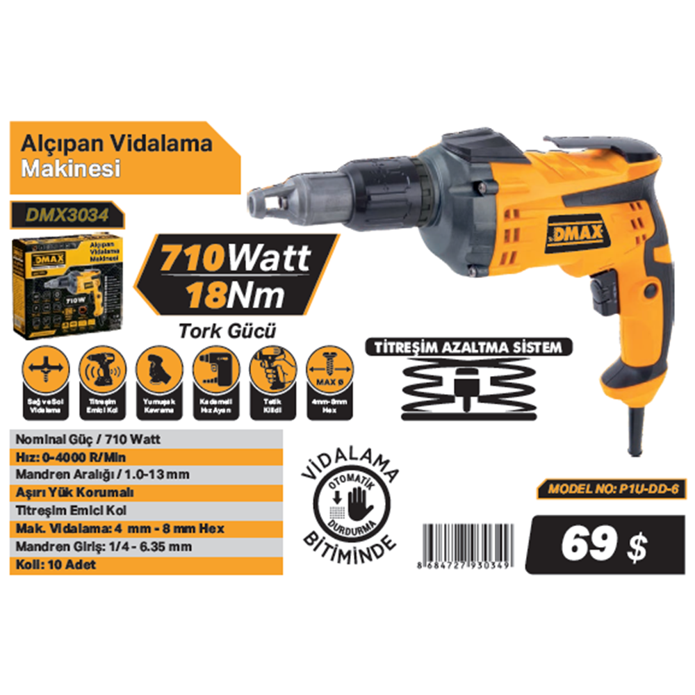 DMAX ALÇIPAN VIDALAMA MAKINESI 710W P1U-DD-6 DMX3034