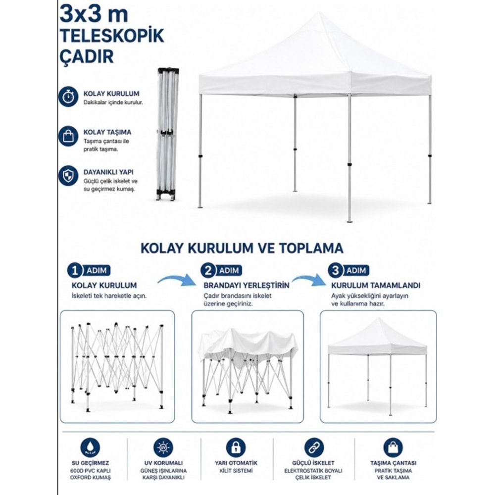 TAZIYE ÇADIRI 3*3 9 m2 TELEKOPIK ÇADIR
