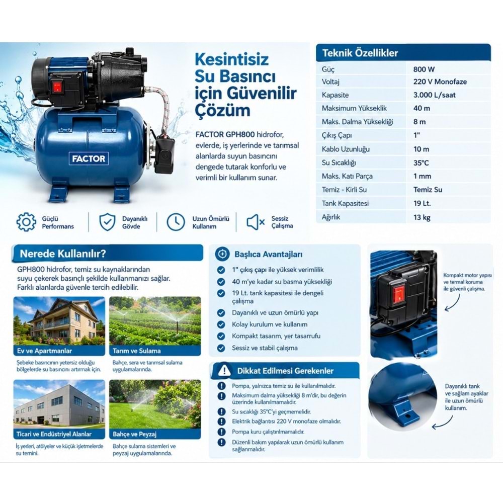 FACTOR SU DINAMOSU POMPASI SET GPH800