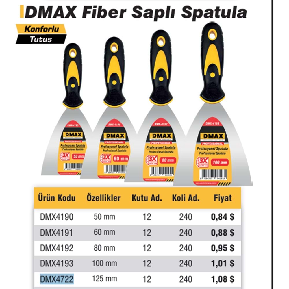 BOYACI ISPATULASI FIBER SAPLI DMAX 150 MM 4723
