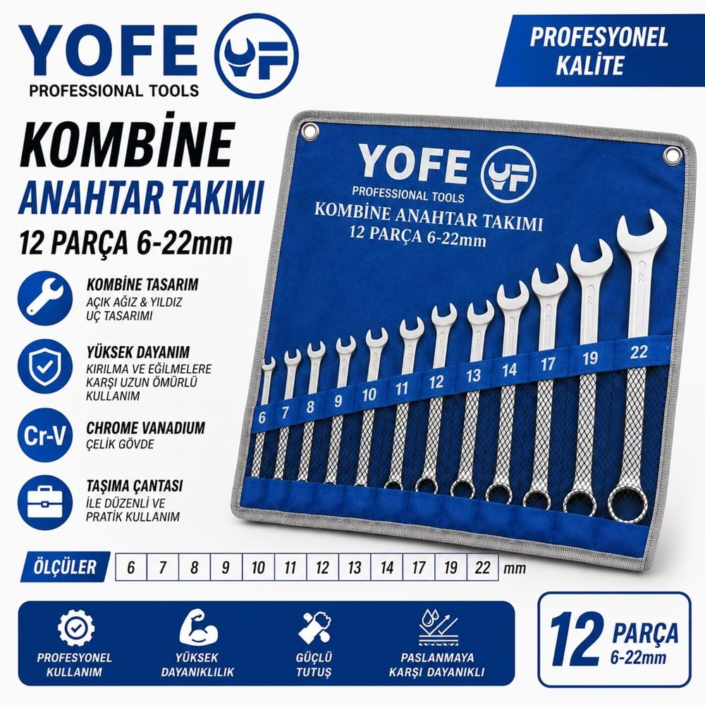 KOMBINE ANAHTAR TAKIMI 12 PARÇA YOFE