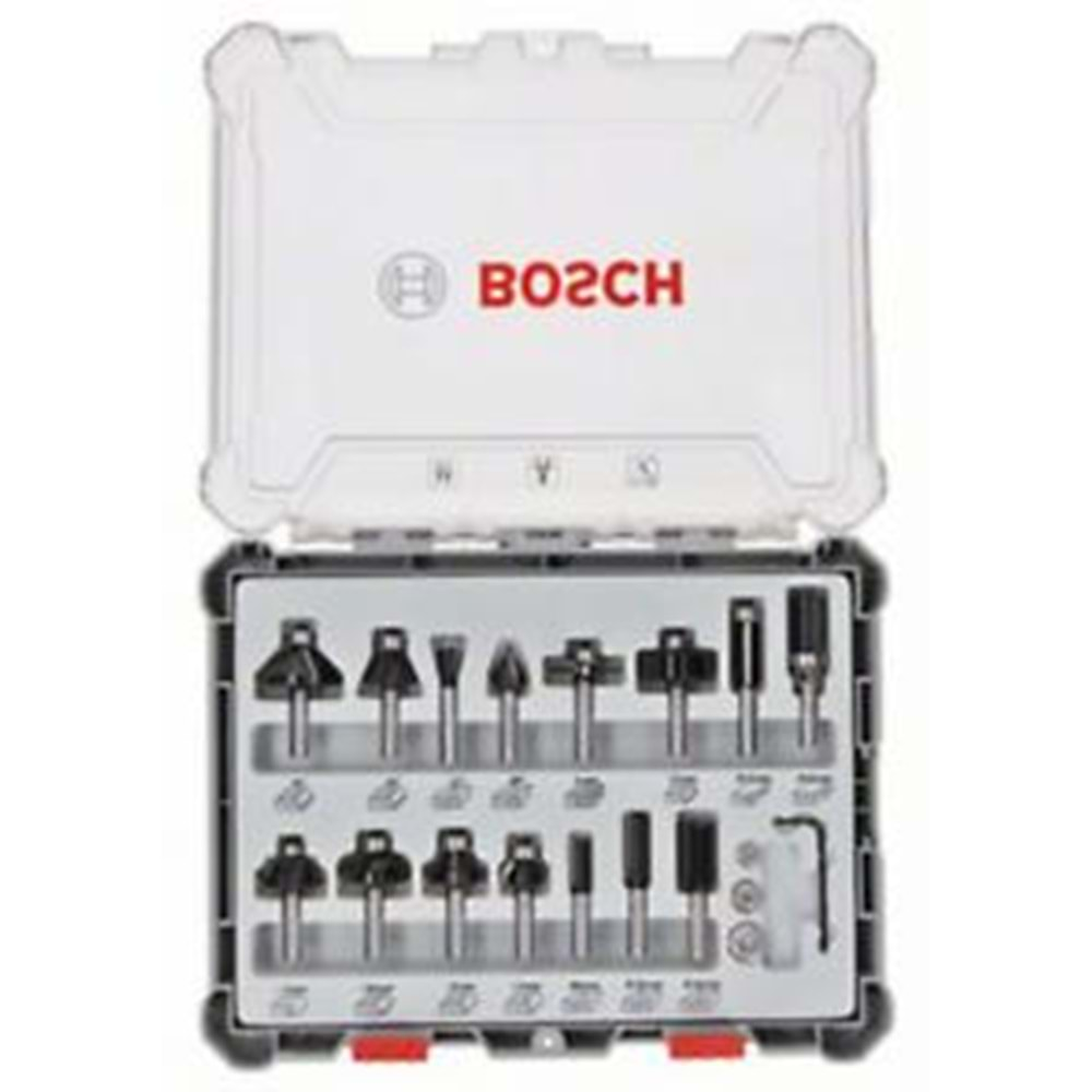 BOSCH FREZE SETİ 15 Lİ 6 MM ŞAFTLI KARIŞIK (PRO)