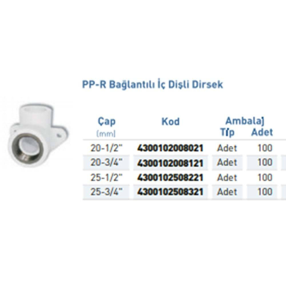 PPR Dirsek Bağlantı İç Diş Byz d20-1/2