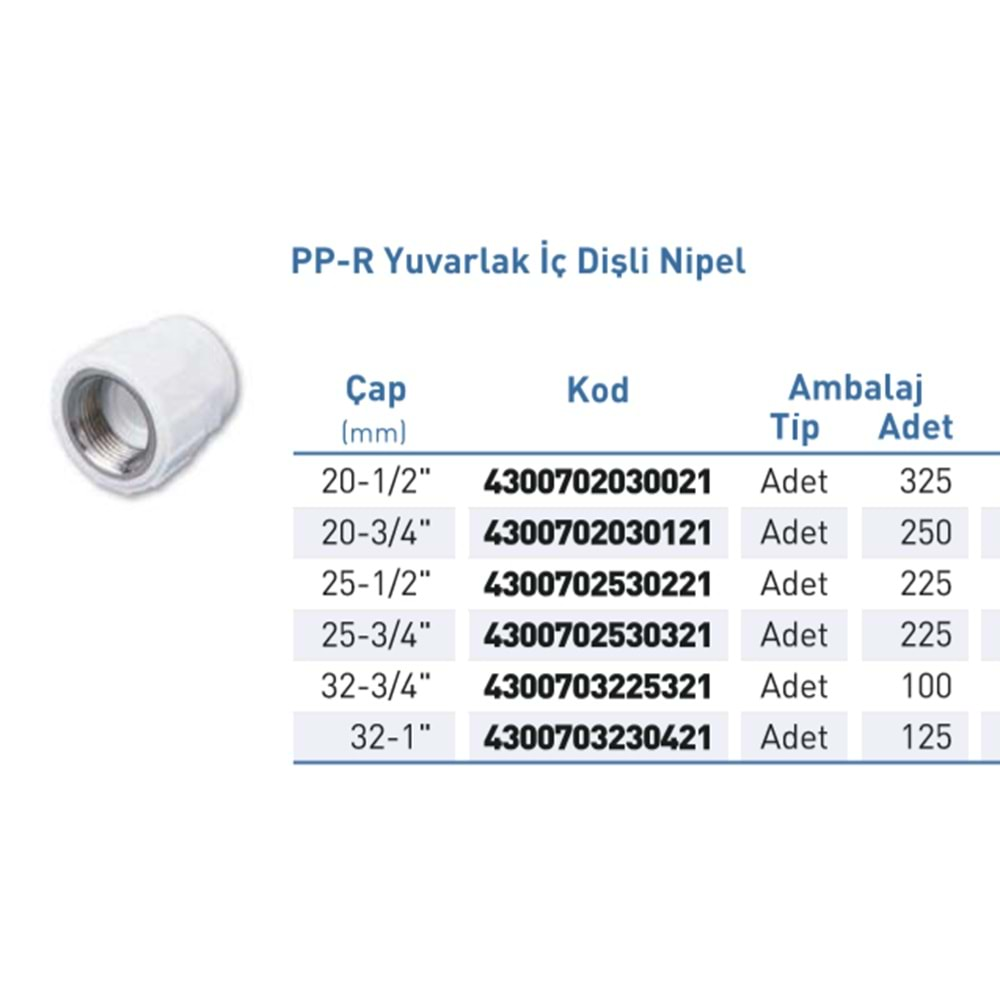 PPR Nipel İç Diş Byz d20-1/2