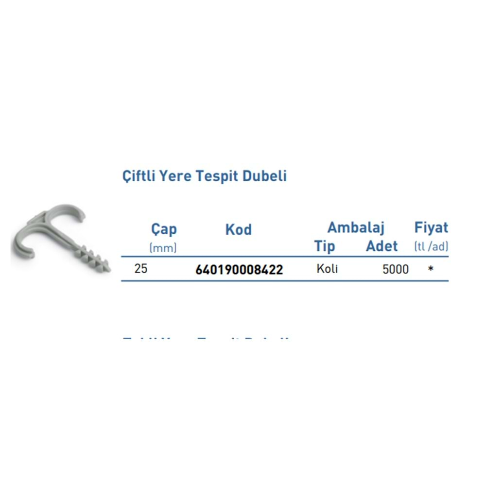 FLEXA ÇİFTLİ YERE TESPİT DÜBELİ 25 MM - KILÇIK DÜBEL