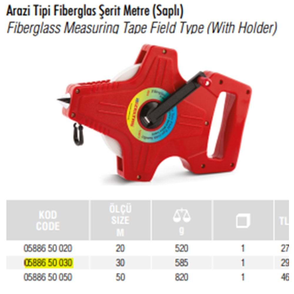 İZELTAŞ ŞERİT METRE ARAZİ TİPİ 50 M FİBERGLAS