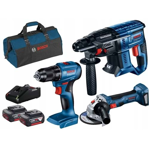 BOSCH AKÜLÜ SET GBH 180-LI + GSR 185-LI + GWS 180-LI (2x4.0Ah;Plastik)