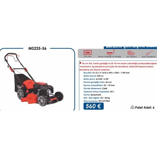 ÇIM BIÇME MAKINASI BENZINLI MS225-56 SCHEPPACH 56CM GENISLIK