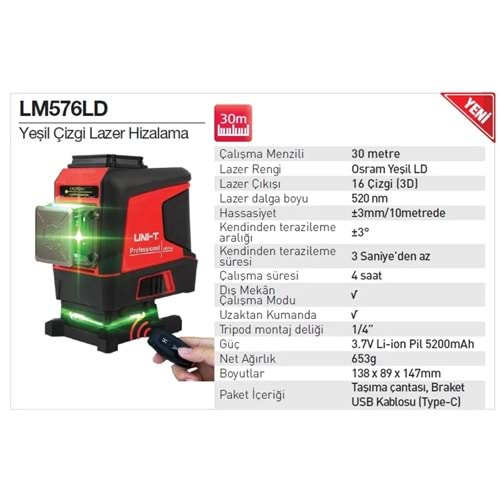 LAZER HIZALAMA YESIL ÇIZGILI 30 MT OSRAM UNI-T LM576LD-II