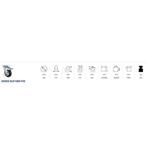 SERVIS TEKERI LASTIK TEKER FRENLI 80 MM 3302-080-420