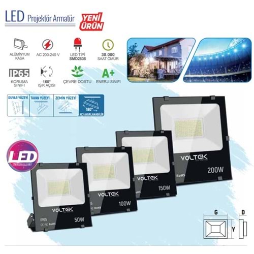 SLIM LED PROJEKTÖR ARMATÜR 6500K 50 W