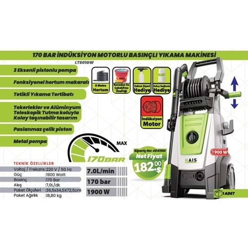BASINÇLI YIKAMA MAKINESI 170 BAR LT601 GW HAIS