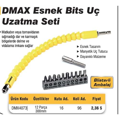 ESNEK BITS UÇ UZATMA SETI 12 PRÇ 300MM DMAX 4073