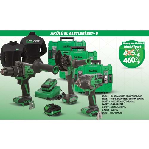 AKÜLÜ PROFOSYÖNEL 3 LÜ SET RB-DB2109- RB-810 JM-125A HAISPRO