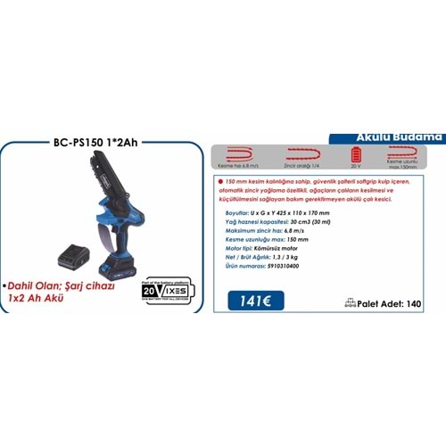 AKÜLÜ BUDAMA ZINCIRLI BC-PS 150 SCHEPPACH