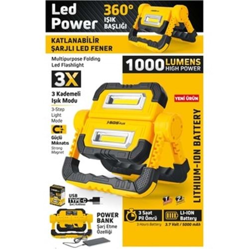 SGS5057 SARJLI LED ÇALISMA LAMBASI 1000 LÜMEN 3,7 VOLT