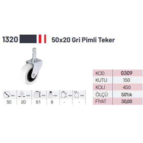BÜRO TIPI MASA TEKERI GRI KALIN PIMLI 1320