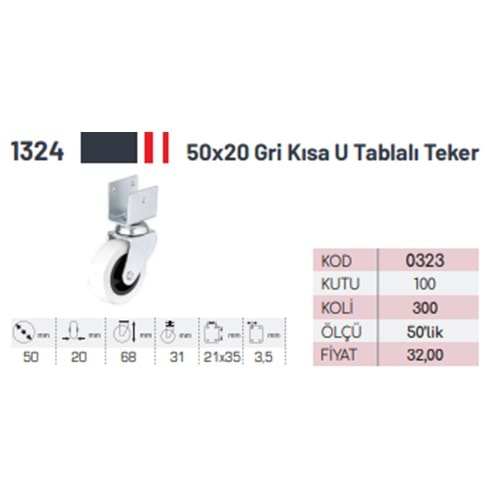 BÜRO TIPI MASA TEKERI GRI U TABLALI KISA 1324