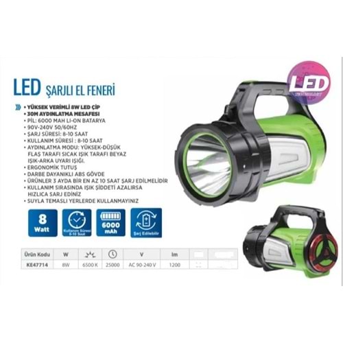 EL FENERI SARJLI KLAUS 18W 6000MAH IKAZ AYDINLATMA KE47714