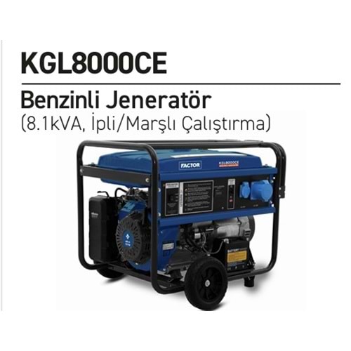 JENERATÖR KGL8000CE (8,1 kW) BENZINLI IPLI-MARSLI FACTOR