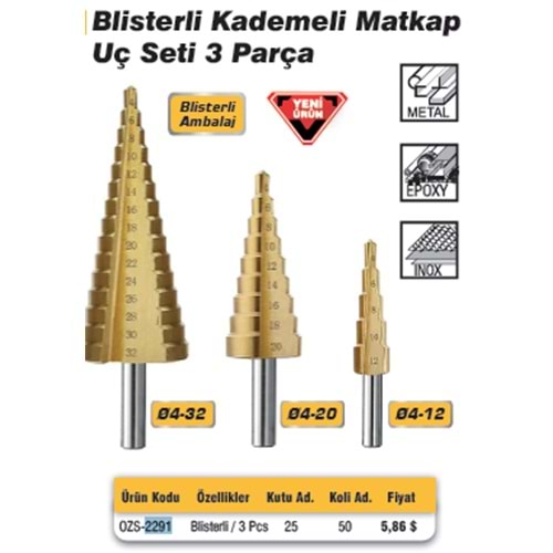 BLISTERLI KADEMELI MATKAP UCU SETI 3 PRÇ 2291