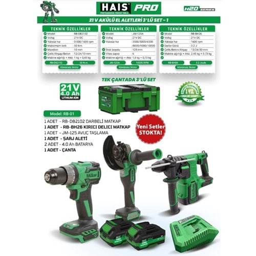 HAISPRO AKÜLÜ SETRB-01 RB-DB2102 + RB-BH26 + JM-125A (2x4Ah)